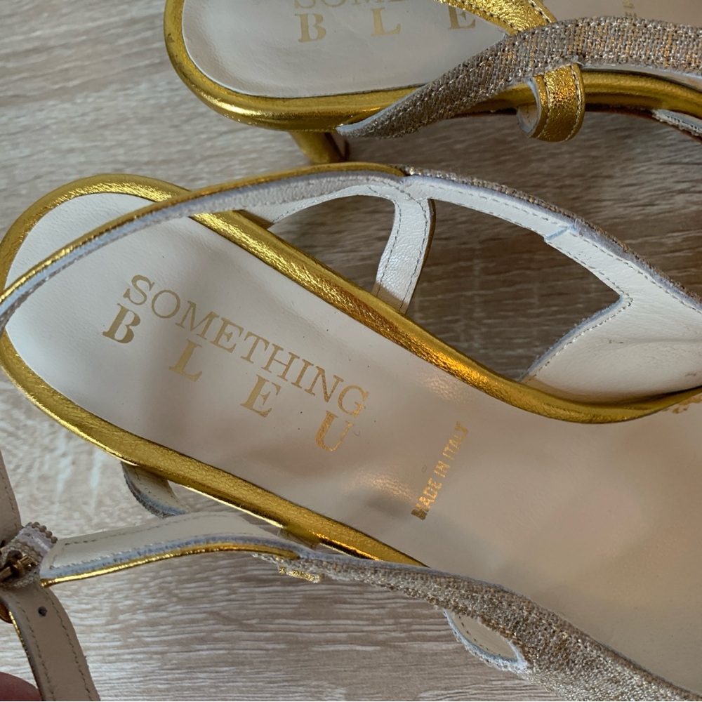 Vintage Pointed Toe Slingback Pump Gold Heels Special Occasion Something Bleu - Picture 6 of 15